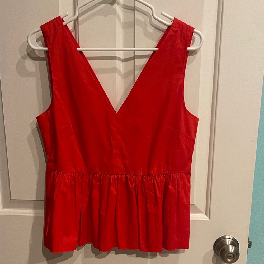 J. Crew Vibrant Red V-Neck Blouse